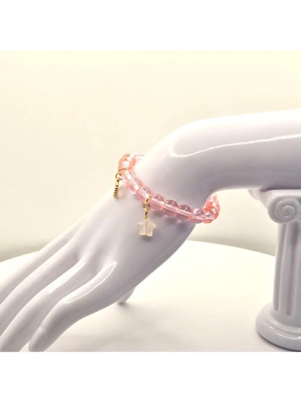 Pink Heart Bracelet, Cute Beaded Bracelet, Feminine Stretch Bracelet, Romantic J